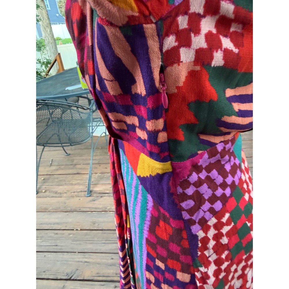 Farm Rio Mixed Abstract Print Maxi Dress V-Neck Long Sleeve Multi-Color Large - Picture 7 of 16